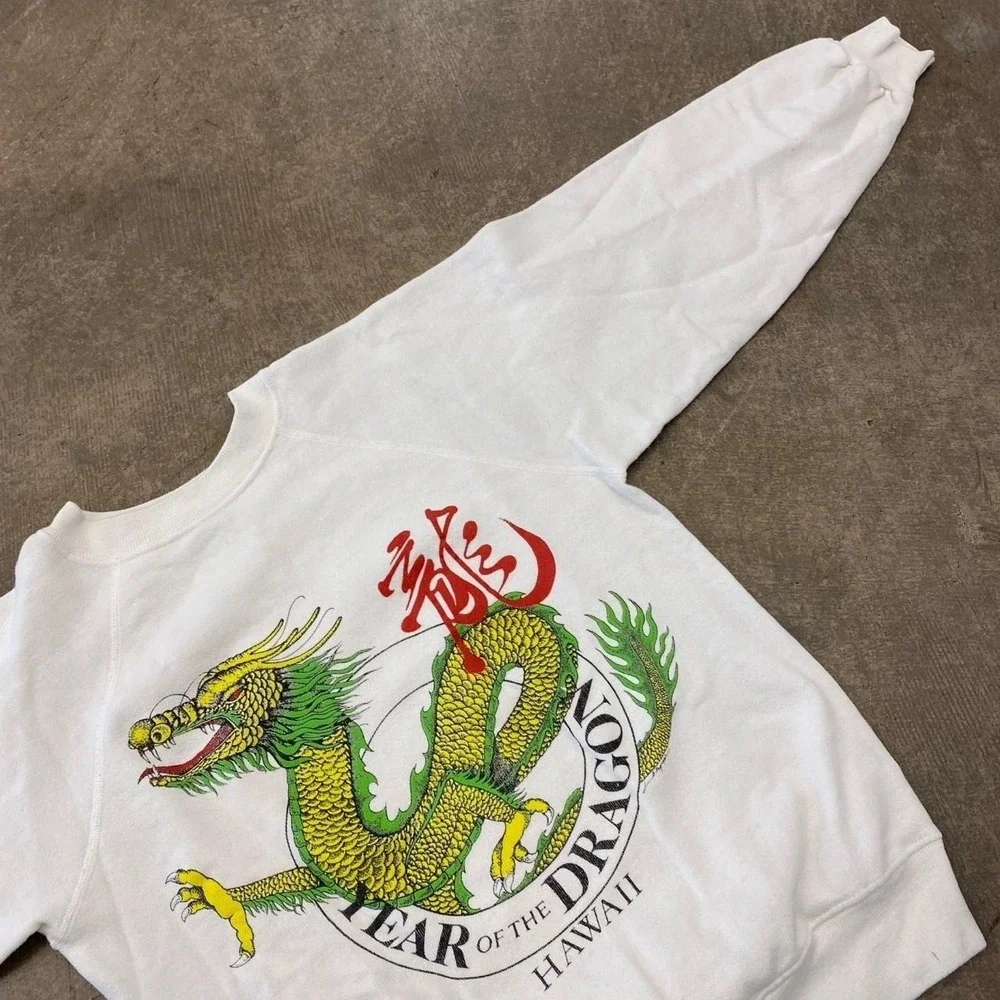 Vintage 90s Hawaii Fear the Dragon Hanes Japanese Crewneck Sweatshirt Size S